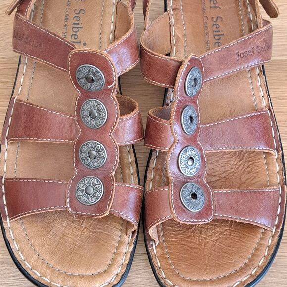 Josef Seibel Tonga 25 Brown Leather Strap Sandals Women’s 39 US 8.5 Gladiator - Picture 10 of 13